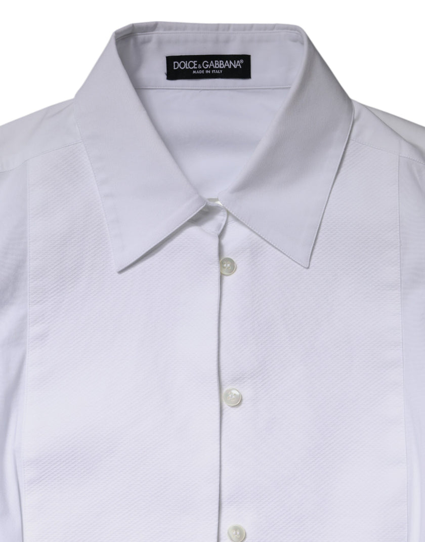 Dolce & Gabbana White Cotton Dress Collared Dress Shirt Top
