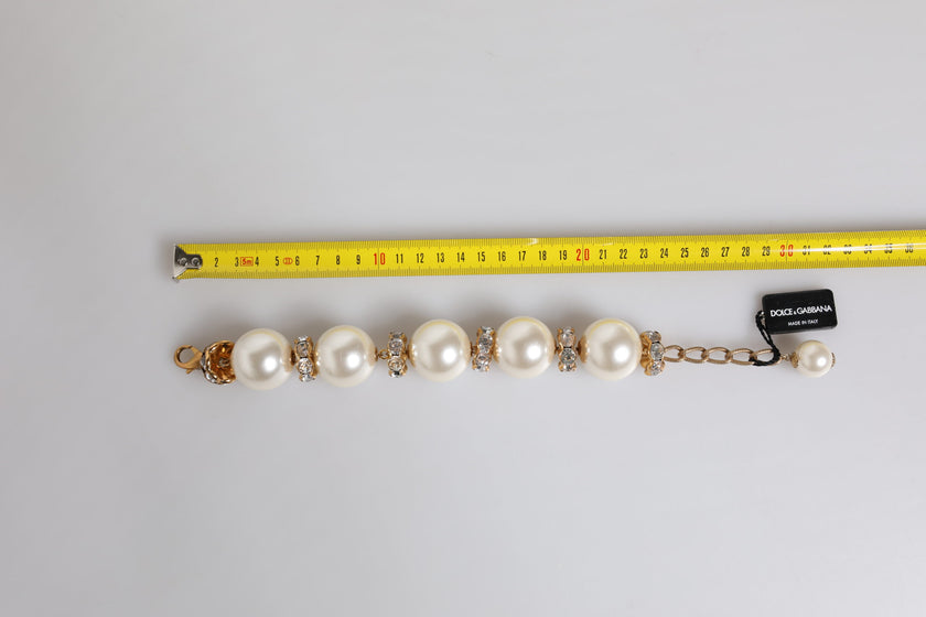 Dolce & Gabbana Gold Tone Brass Maxi Pearl Lobster Clasp Logo Bracelet