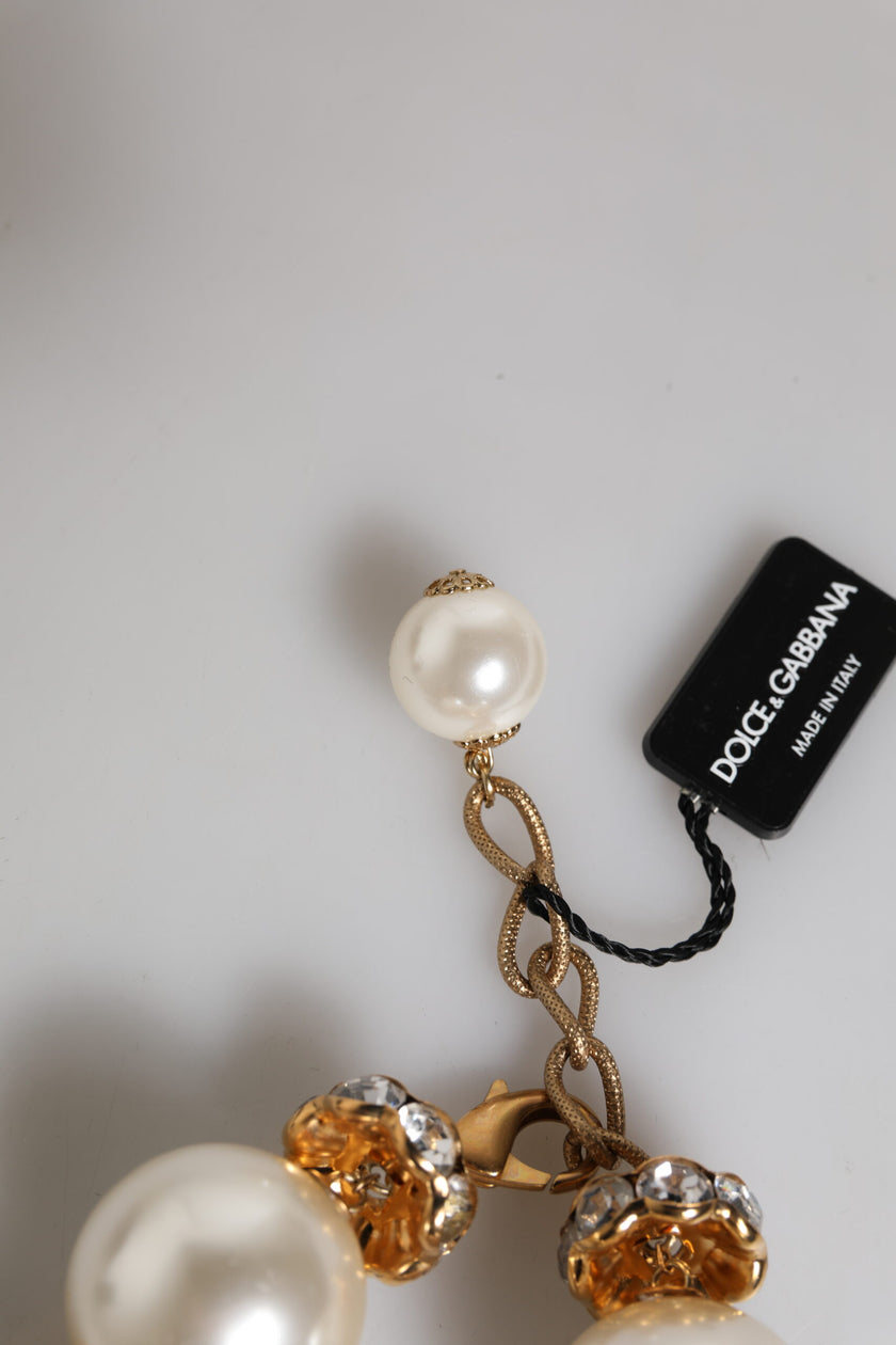 Dolce & Gabbana Gold Tone Brass Maxi Pearl Lobster Clasp Logo Bracelet