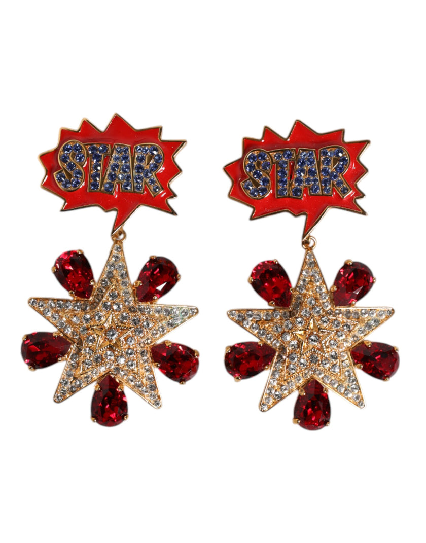 Dolce & Gabbana Gold Star-Shaped Sparkling Red Crystals Clip On Earrings