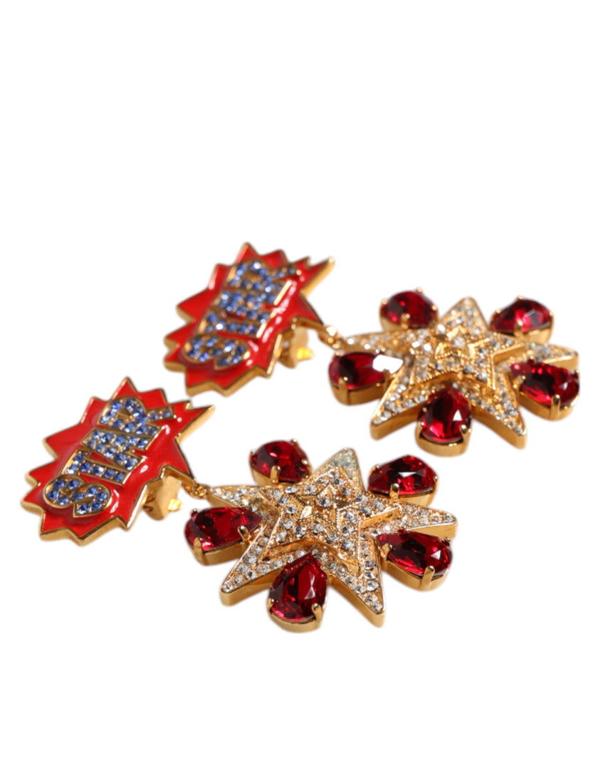 Dolce & Gabbana Gold Star-Shaped Sparkling Red Crystals Clip On Earrings