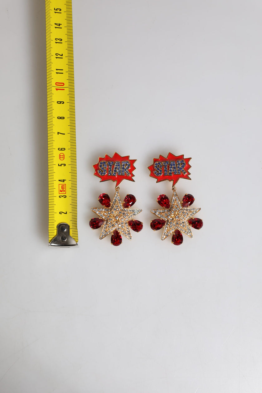 Dolce & Gabbana Gold Star-Shaped Sparkling Red Crystals Clip On Earrings