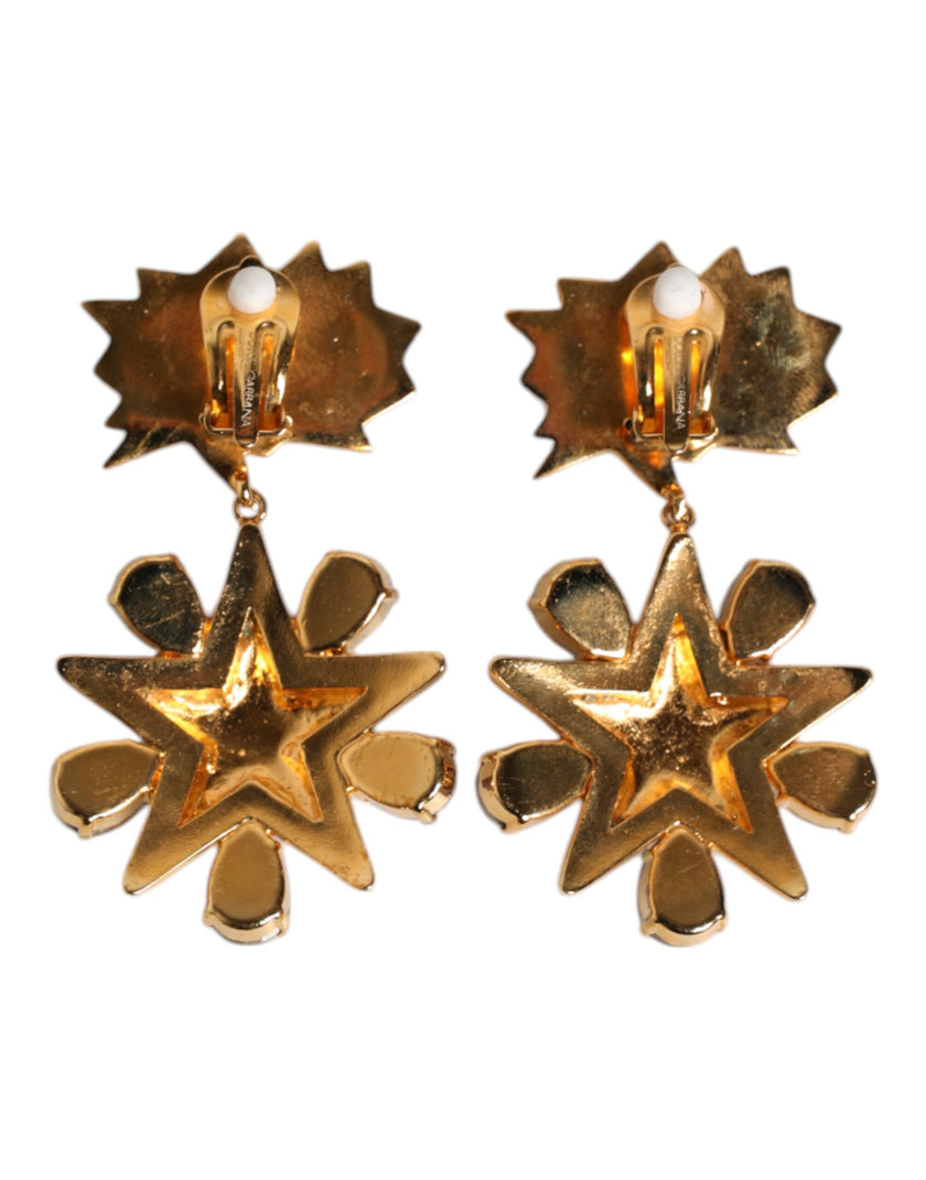Dolce & Gabbana Gold Star-Shaped Sparkling Red Crystals Clip On Earrings