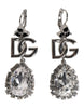 Dolce & Gabbana Silver Brass Crystal Teardrop DG Logo Clip On Earrings