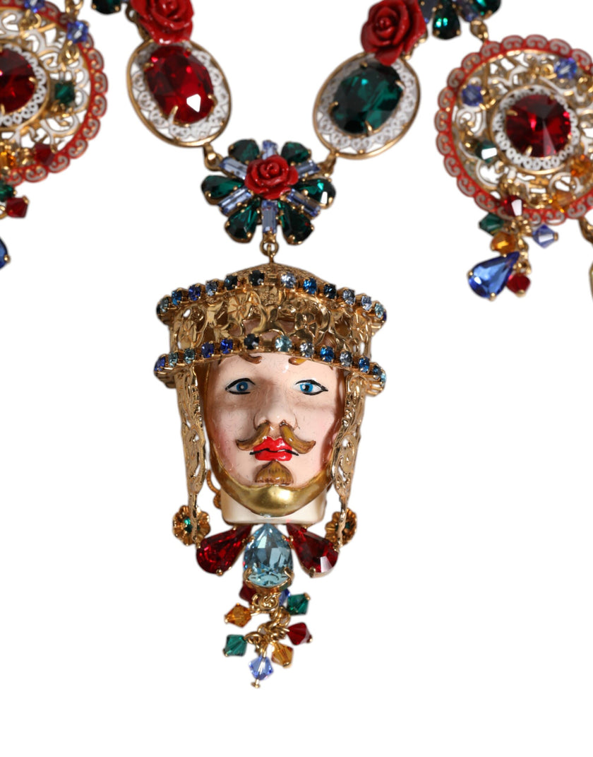 Dolce & Gabbana Multicolor Whimsical Face Charm Pendant Beaded Necklace