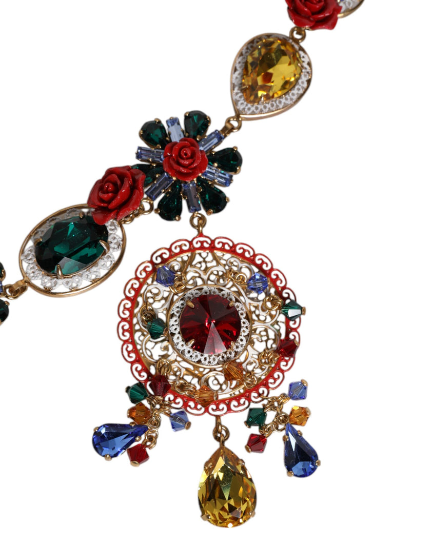 Dolce & Gabbana Multicolor Whimsical Face Charm Pendant Beaded Necklace