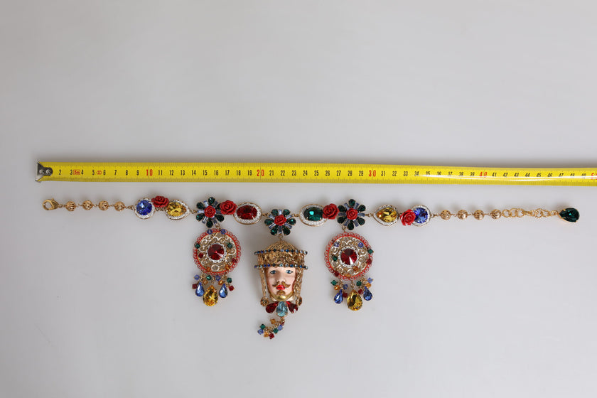 Dolce & Gabbana Multicolor Whimsical Face Charm Pendant Beaded Necklace