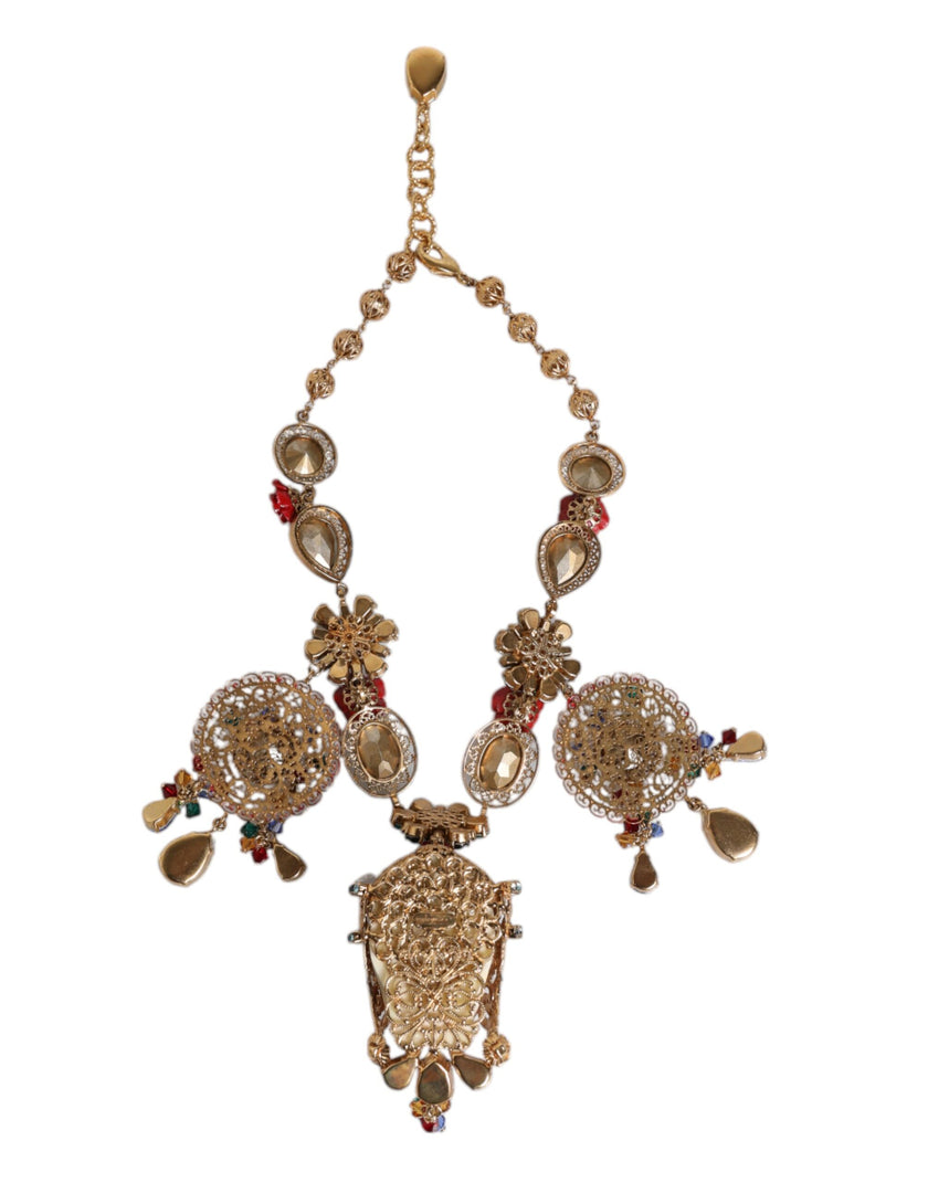 Dolce & Gabbana Multicolor Whimsical Face Charm Pendant Beaded Necklace