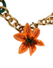 Dolce & Gabbana Multicolor Gold Brass Orange Lily Floral Chain Necklace