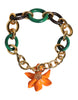 Dolce & Gabbana Multicolor Gold Brass Orange Lily Floral Chain Necklace
