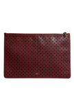 Dolce & Gabbana Burgundy Black Logo Embellished Men Zip Flat Pouch Bag