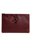 Dolce & Gabbana Burgundy Black Logo Embellished Men Zip Flat Pouch Bag