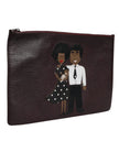 Dolce & Gabbana Brown Leather #DGFAMILY Embellished Men Clutch Pouch Bag
