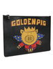 Dolce & Gabbana Black Leather Golden Pig Print Logo Plaque Men Pouch Bag
