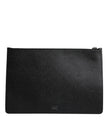 Dolce & Gabbana Black Leather Golden Pig Print Logo Plaque Men Pouch Bag