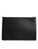Dolce & Gabbana Black Leather Golden Pig Print Logo Plaque Men Pouch Bag