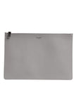 Dolce & Gabbana Gray Solid Leather DG Logo Men Clutch Zip Pouch Bag