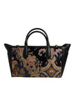 Dolce & Gabbana Black Floral Jacquard Handbag Shoulder Tote Bag