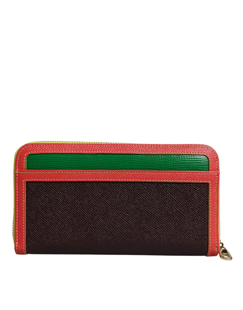 Dolce & Gabbana Brown Textured Leather Zip Around Continental Wallet