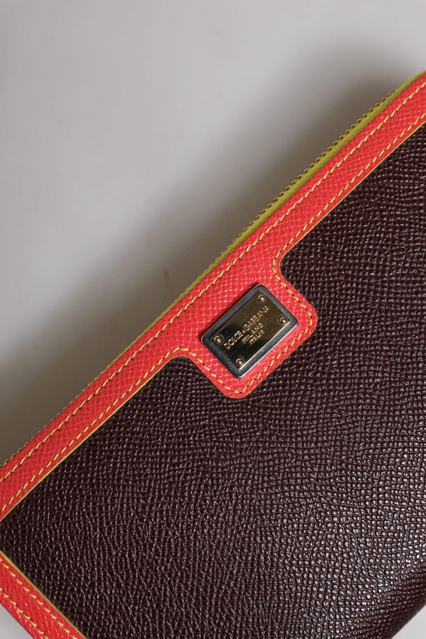 Dolce & Gabbana Brown Textured Leather Zip Around Continental Wallet