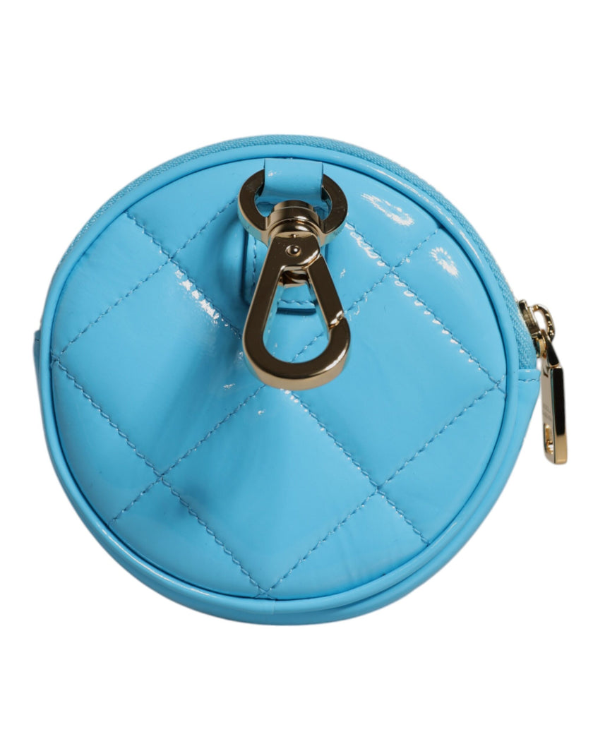 Dolce & Gabbana Light Blue Lamb Leather DG Crystal Round Coin Purse Wallet