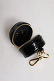 Dolce & Gabbana Black Lamb Leather DG Crystal Round Coin Purse Wallet