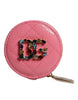 Dolce & Gabbana Pink Lamb Leather DG Crystal Round Coin Purse Wallet