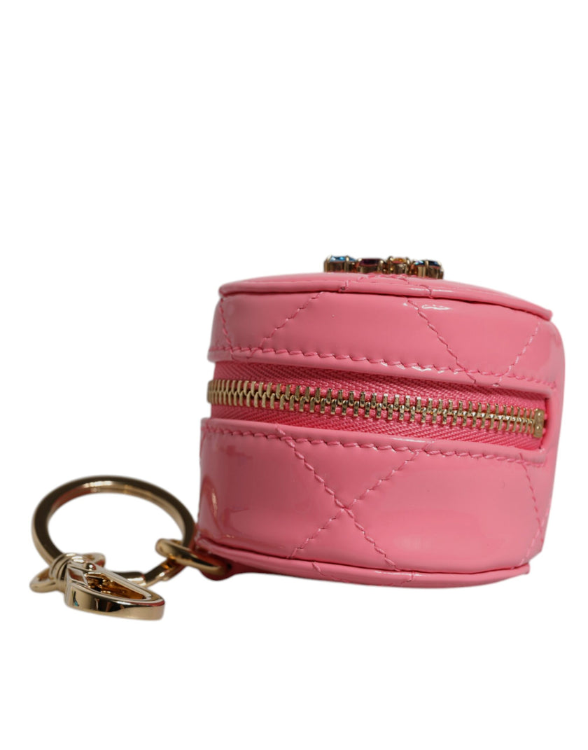 Dolce & Gabbana Pink Lamb Leather DG Crystal Round Coin Purse Wallet