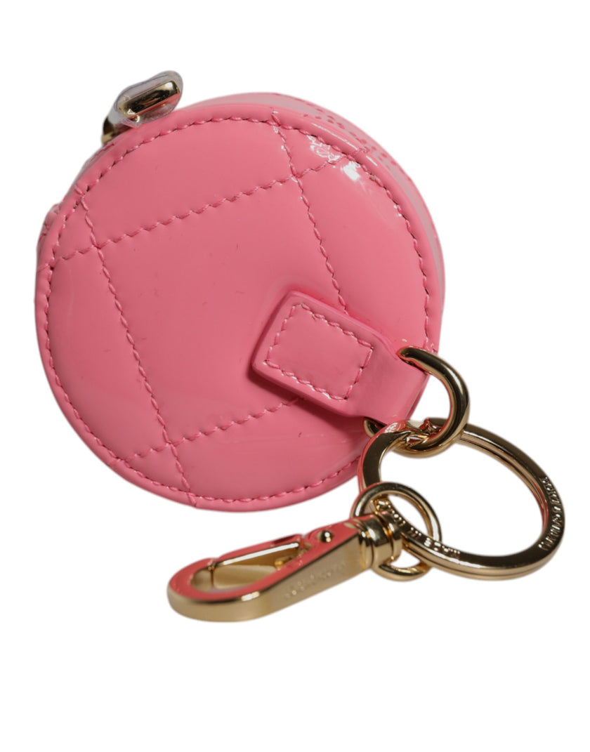Dolce & Gabbana Pink Lamb Leather DG Crystal Round Coin Purse Wallet