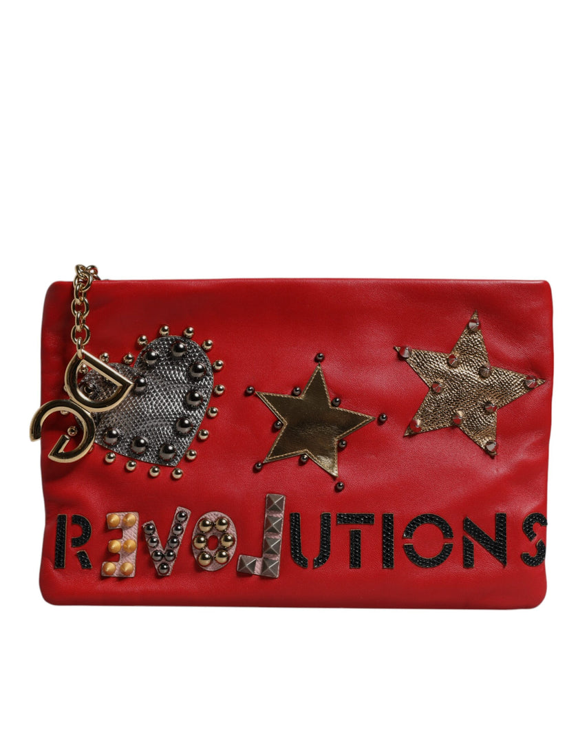 Dolce & Gabbana Red Revolutions Embellished Leather Clutch Bag