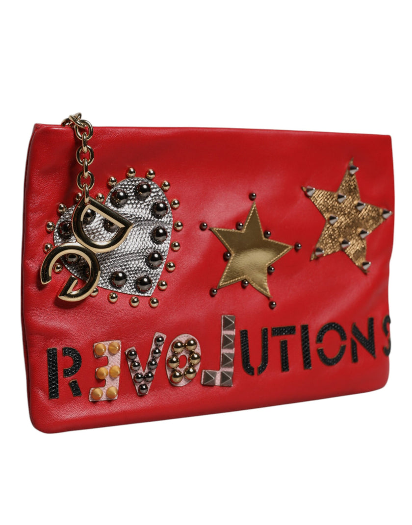 Dolce & Gabbana Red Revolutions Embellished Leather Clutch Bag