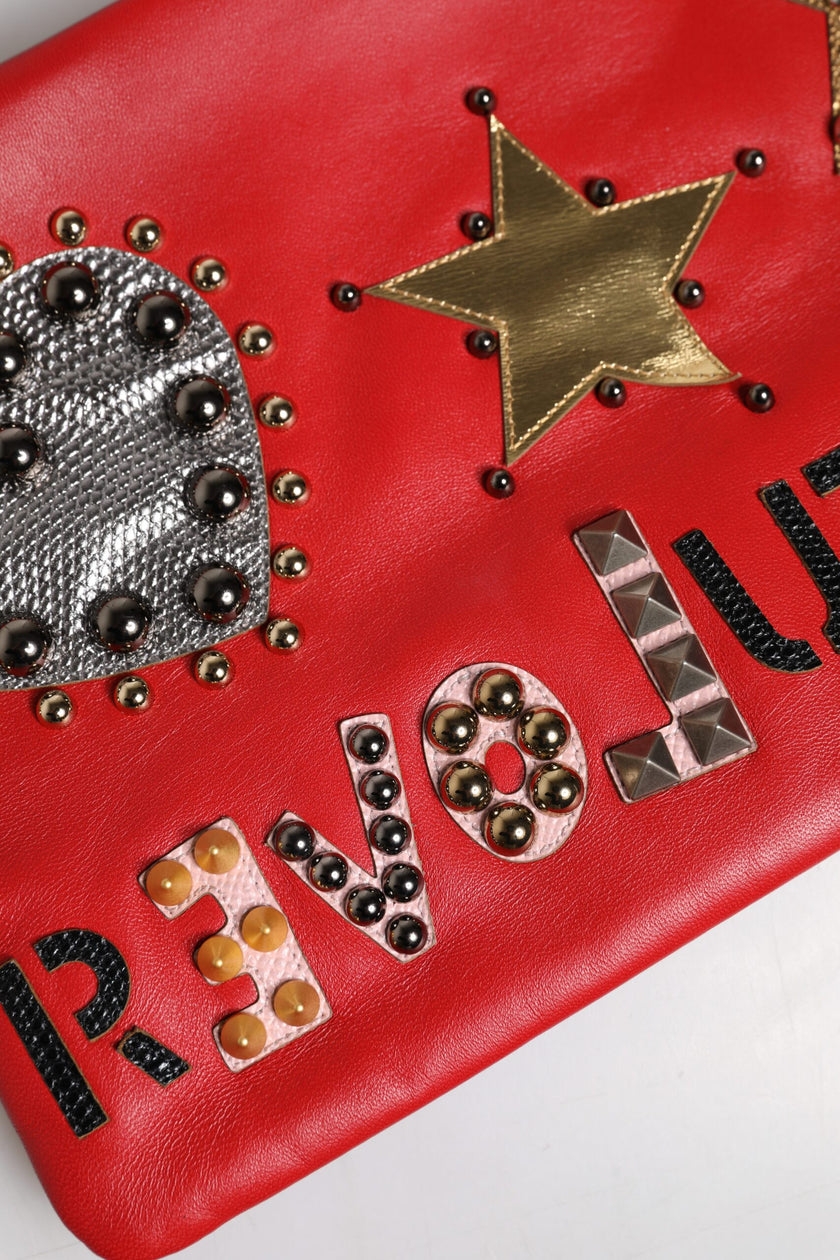 Dolce & Gabbana Red Revolutions Embellished Leather Clutch Bag