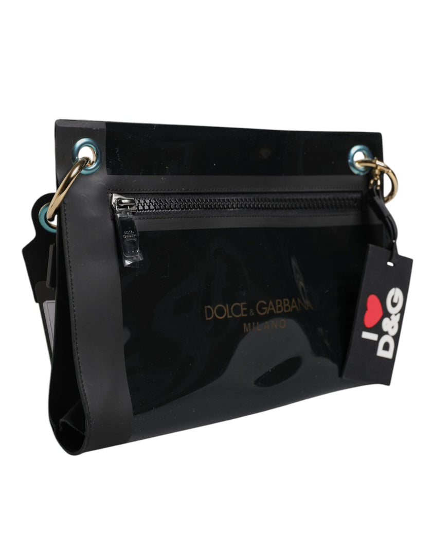 Dolce & Gabbana Black PVC Leather Pouch Shoulder Strap Bag