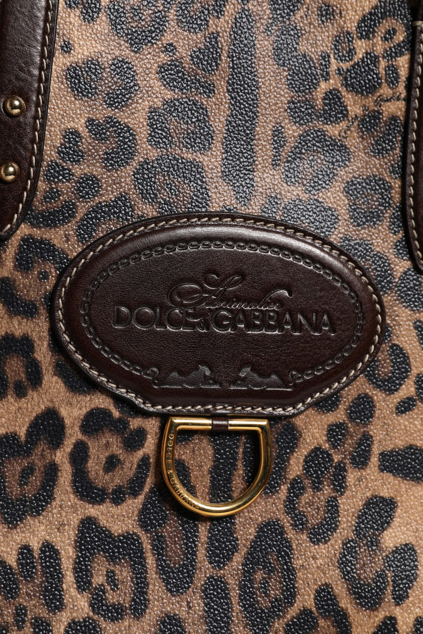 Dolce & Gabbana Brown Leopard Leather Shoulder Strap Tote Bag