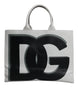 Dolce & Gabbana White Logo Print DG Daily Calfskin Shopping Tote Bag