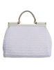 Dolce & Gabbana White Rafia Leather Top Handle Crossbody Bag
