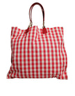 Dolce & Gabbana Red Checkered Embellished Shopping Tote Cotton Bag