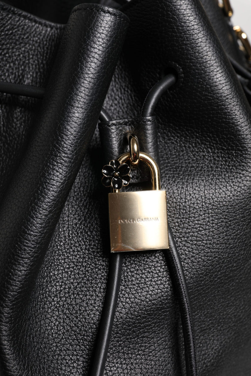 Dolce & Gabbana Black Calfskin Leather DOLCE Shoulder Bucket Bag