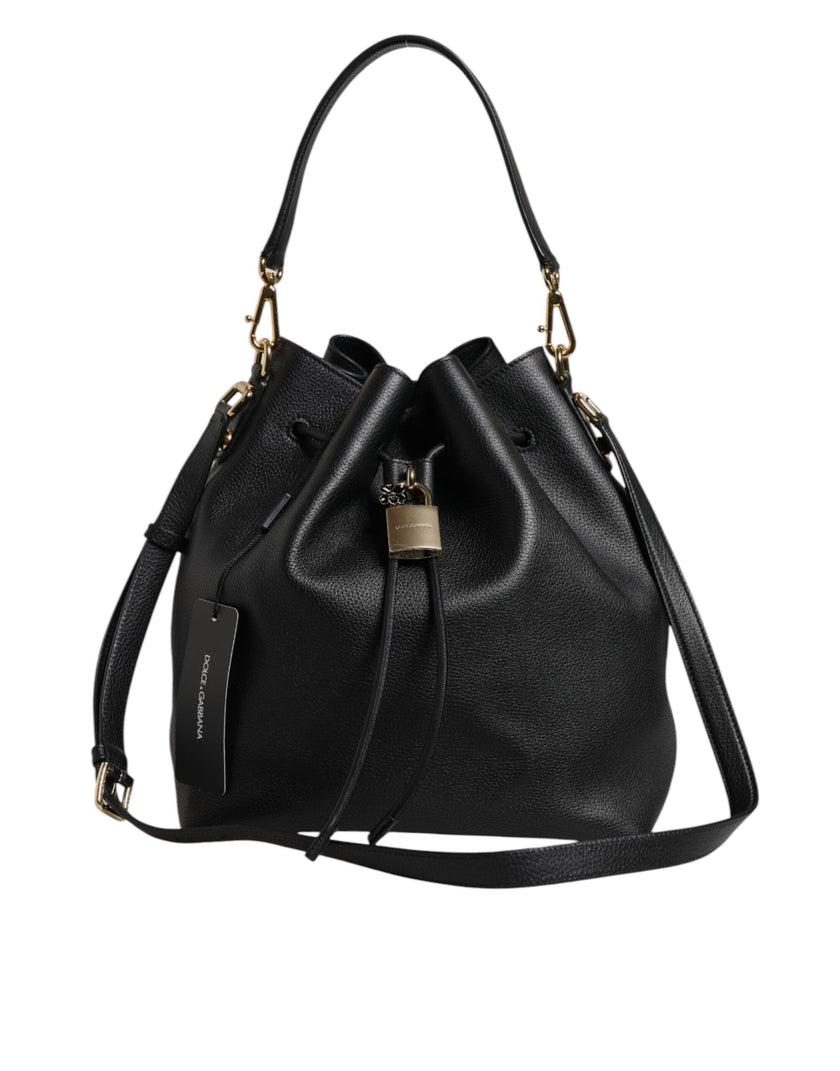 Dolce & Gabbana Black Calfskin Leather DOLCE Shoulder Bucket Bag