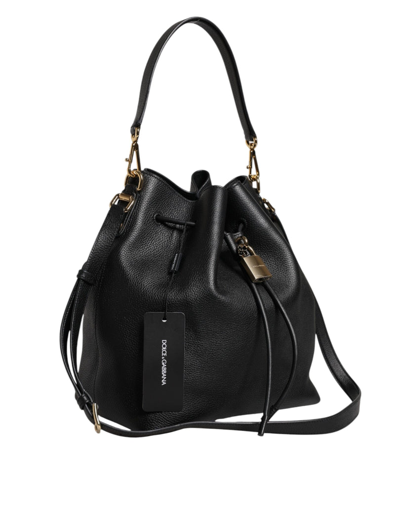 Dolce & Gabbana Black Calfskin Leather DOLCE Shoulder Bucket Bag