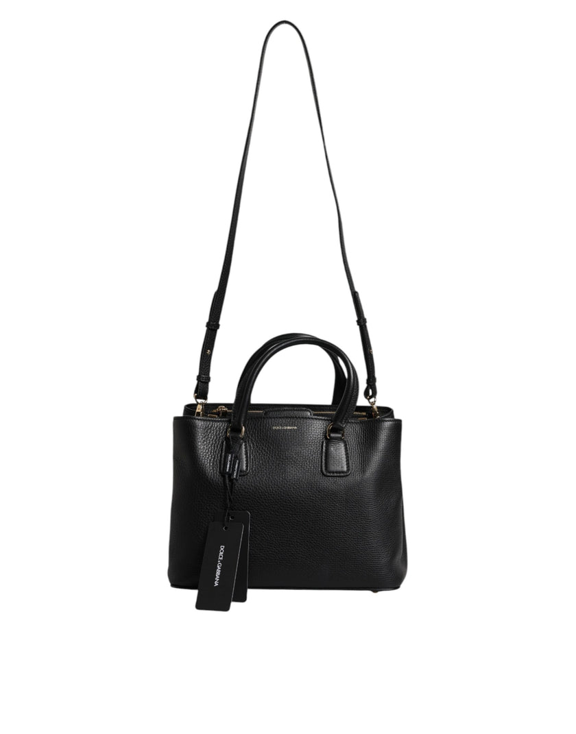 Dolce & Gabbana Black Calf Leather Logo Plaque Shoulder Handbag Bag