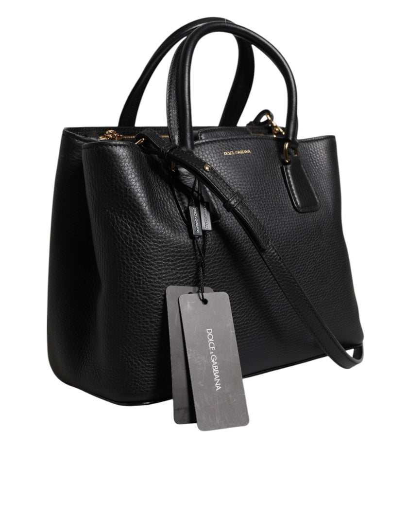 Dolce & Gabbana Black Calf Leather Logo Plaque Shoulder Handbag Bag