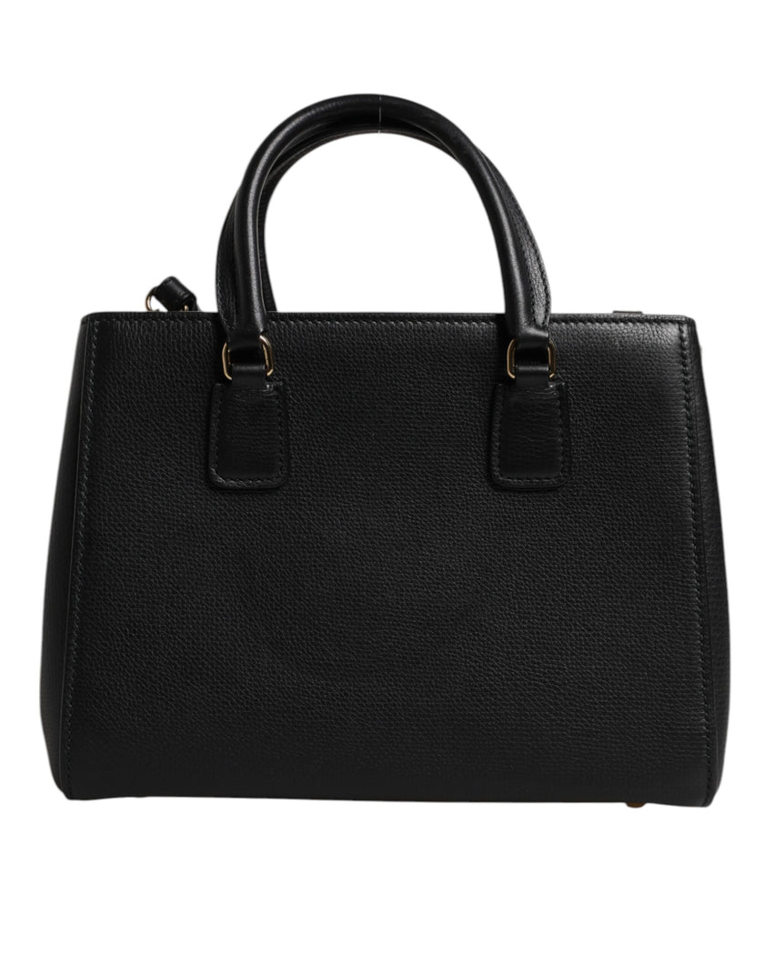Dolce & Gabbana Black Calf Leather Logo Plaque Shoulder Handbag Bag