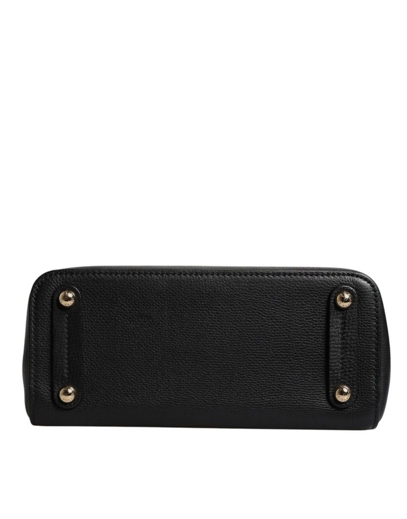 Dolce & Gabbana Black Calf Leather Logo Plaque Shoulder Handbag Bag