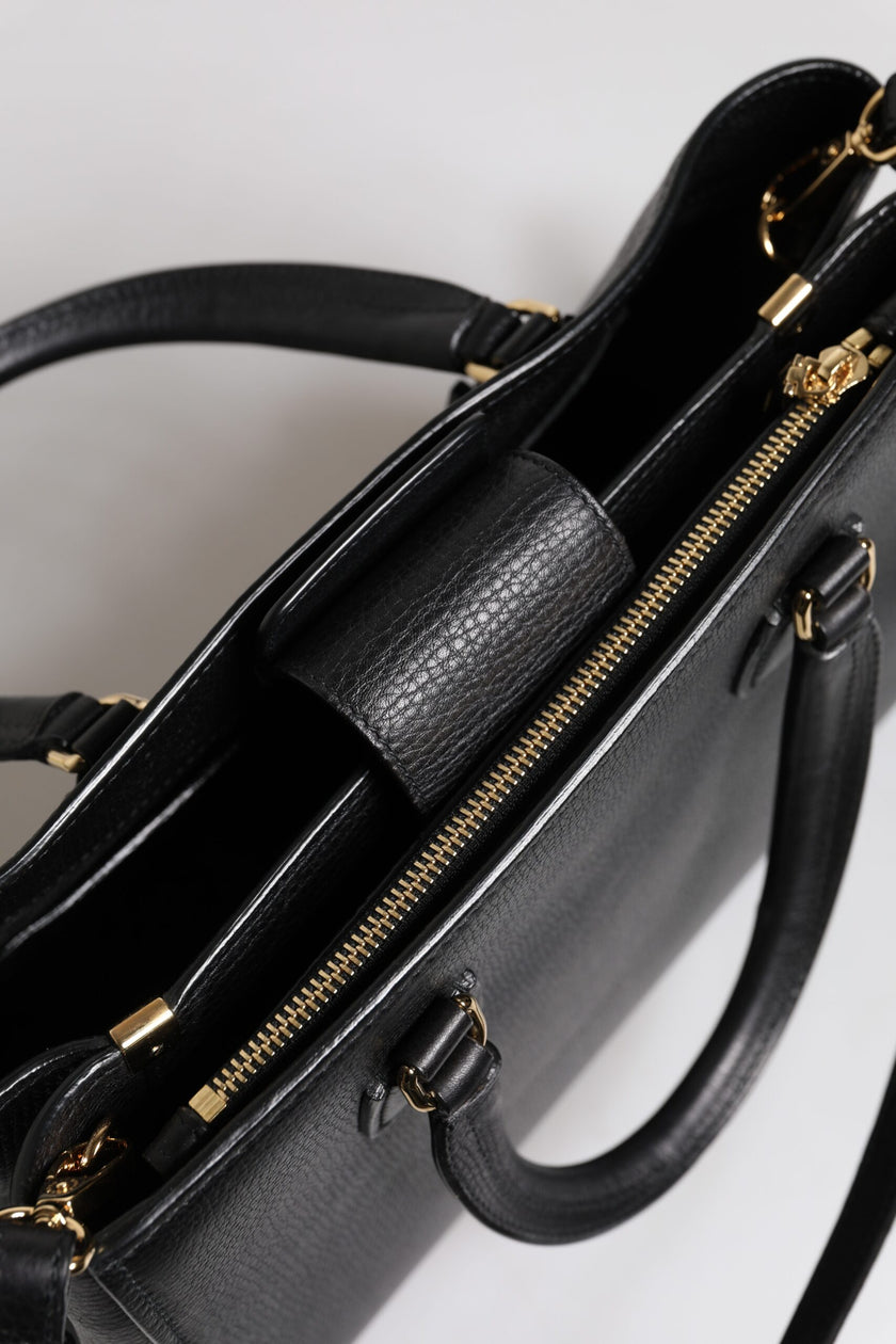 Dolce & Gabbana Black Calf Leather Logo Plaque Shoulder Handbag Bag