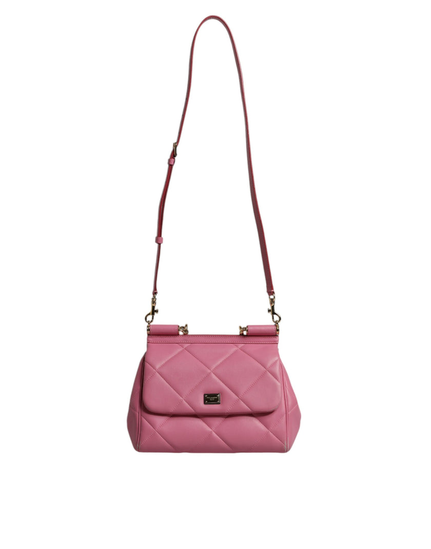 Dolce & Gabbana Pink Leather Sicily Logo Shoulder Satchel Bag
