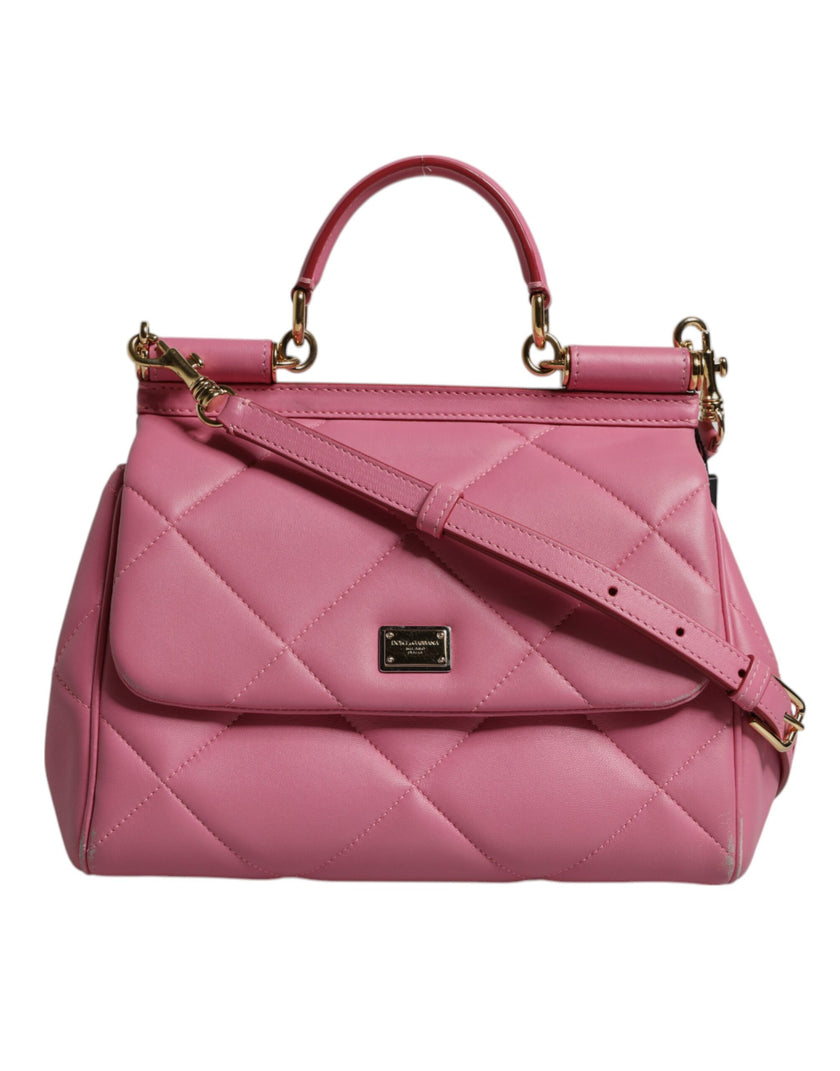 Dolce & Gabbana Pink Leather Sicily Logo Shoulder Satchel Bag