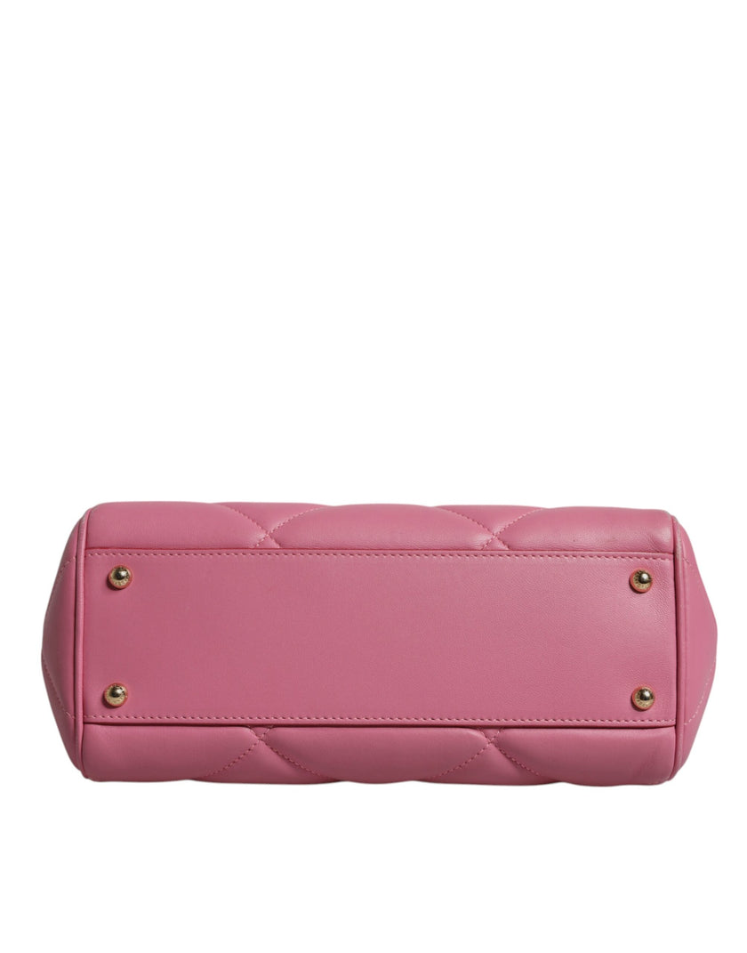 Dolce & Gabbana Pink Leather Sicily Logo Shoulder Satchel Bag