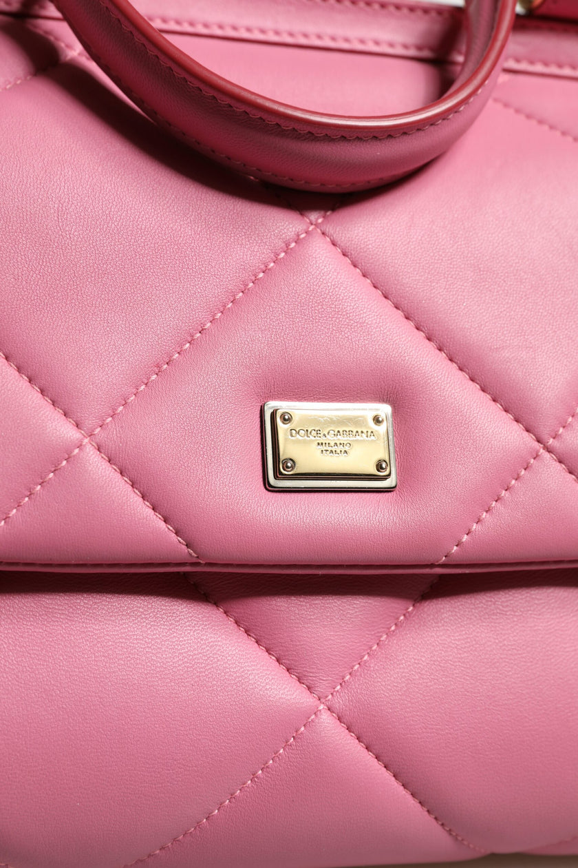 Dolce & Gabbana Pink Leather Sicily Logo Shoulder Satchel Bag