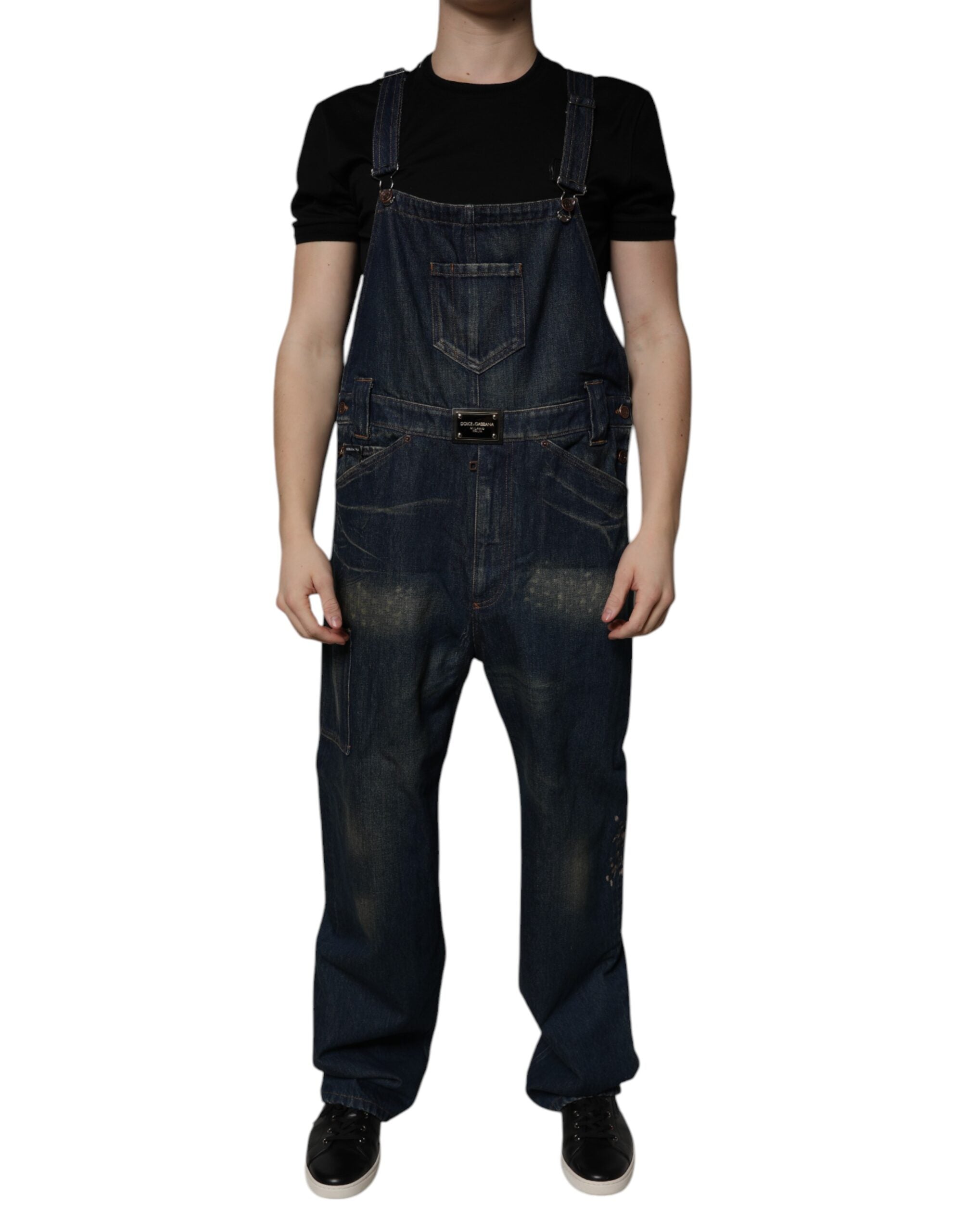 Dolce & Gabbana Dark Blue Cotton Men Jumpsuit Denim Jeans